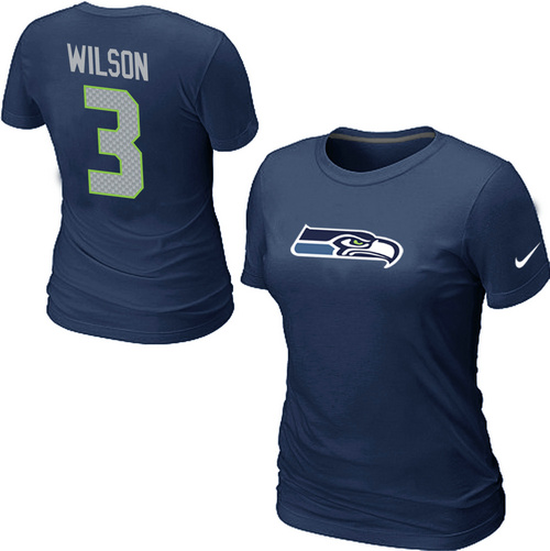 Nike Seattle Seahawks #3 Russell Wilson Name & Number Women's NFL T-Shirt - Steel Blue